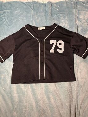 Kids Black Baseball Jersey Top with White Accents - 79